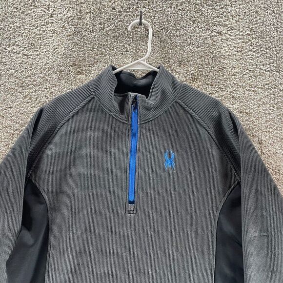 Spyder Sweater Mens 2XL XXL Gray Quarter Zip Waffle Knit Pullover Mock Neck Logo - Picture 2 of 11